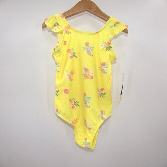 GAPFactory Bright Yellow One Piece Flutter Swimsuit Floral Parrot Print Size 5T - Picture 2 of 8